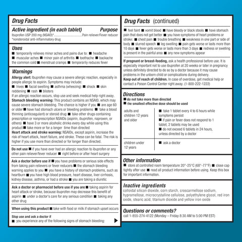 Amazon Basic Care Ibuprofen Tablets 200 mg, Pain Reliever/Fever Reducer, NSAID for Backache, Menstrual Pain, Arthritis, 100 Count (Packaging may vary)