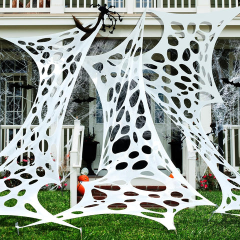 1360 Sqft Cuttable Stretchy Spider Web Halloween Decoration, White Giant Outdoor Beef Netting Halloween Spider Webs, DIY Spooky Gauze Cobweb Fake Spiders Bats for Yard Garden Party Decor (472" x 39")