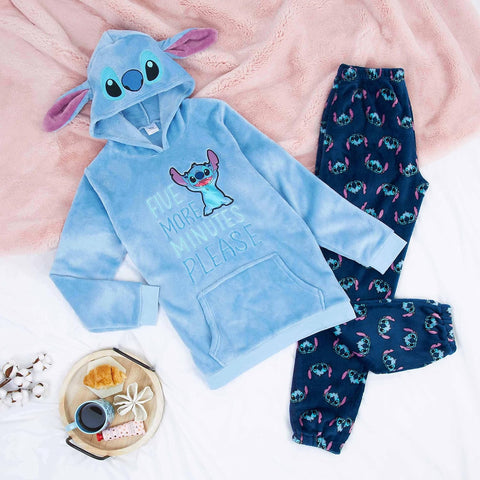 Disney Stitch Womens 2Pc Fleece Pajama Set, Plush Loungewear with Hood, Minnie Eeyore Simba S–XL Sleepwear Gifts for Women