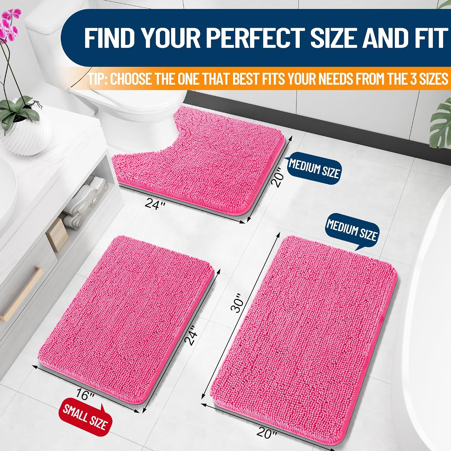 OLANLY Small Bathroom Rugs 24x16, Extra Soft Absorbent Chenille Bath Rugs