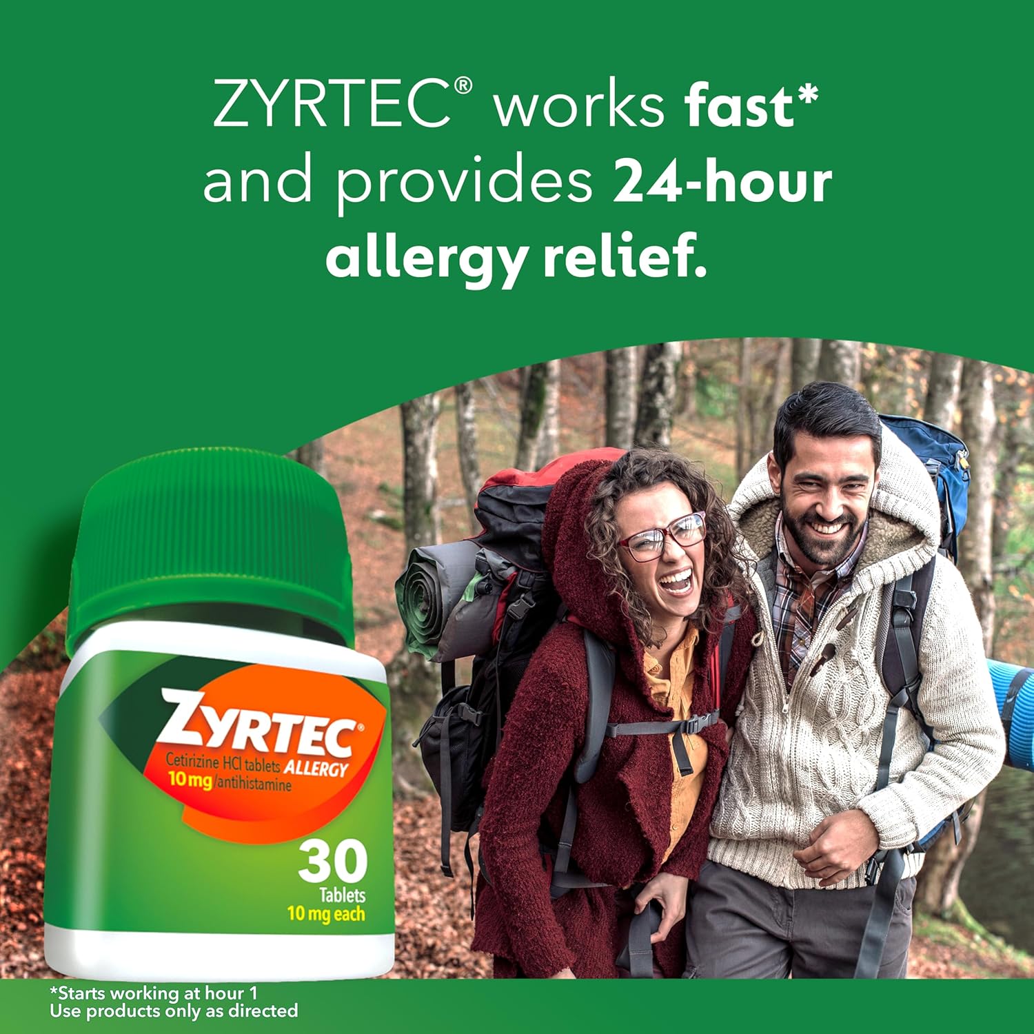 Zyrtec 24-Hour Allergy Relief Tablets, 30-Ct Size Plus 3x1-Count Packs