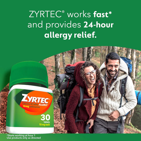 Zyrtec 24-Hour Allergy Relief Tablets, 30-Ct Size Plus 3x1-Count Packs