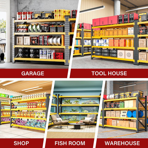 5000LBS Heavy Duty Garage Shelving Units,60" Wide & Deep Storage Shelves,Yellow Metal Garage Shelves,Large Storage Rack,Steel Shelf,Industrial Shelving for Shop,Warehouse,60" W x 24" D x 70" H