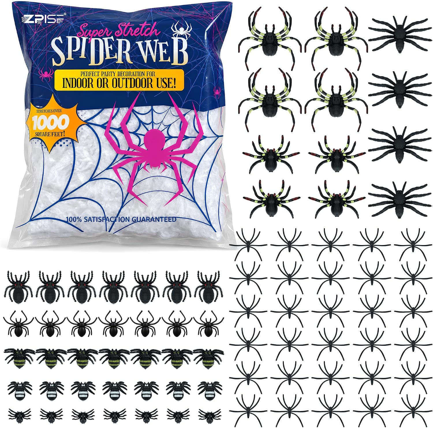 1000 sqft Spider Webs Halloween Decorations with 77 Fake Spiders