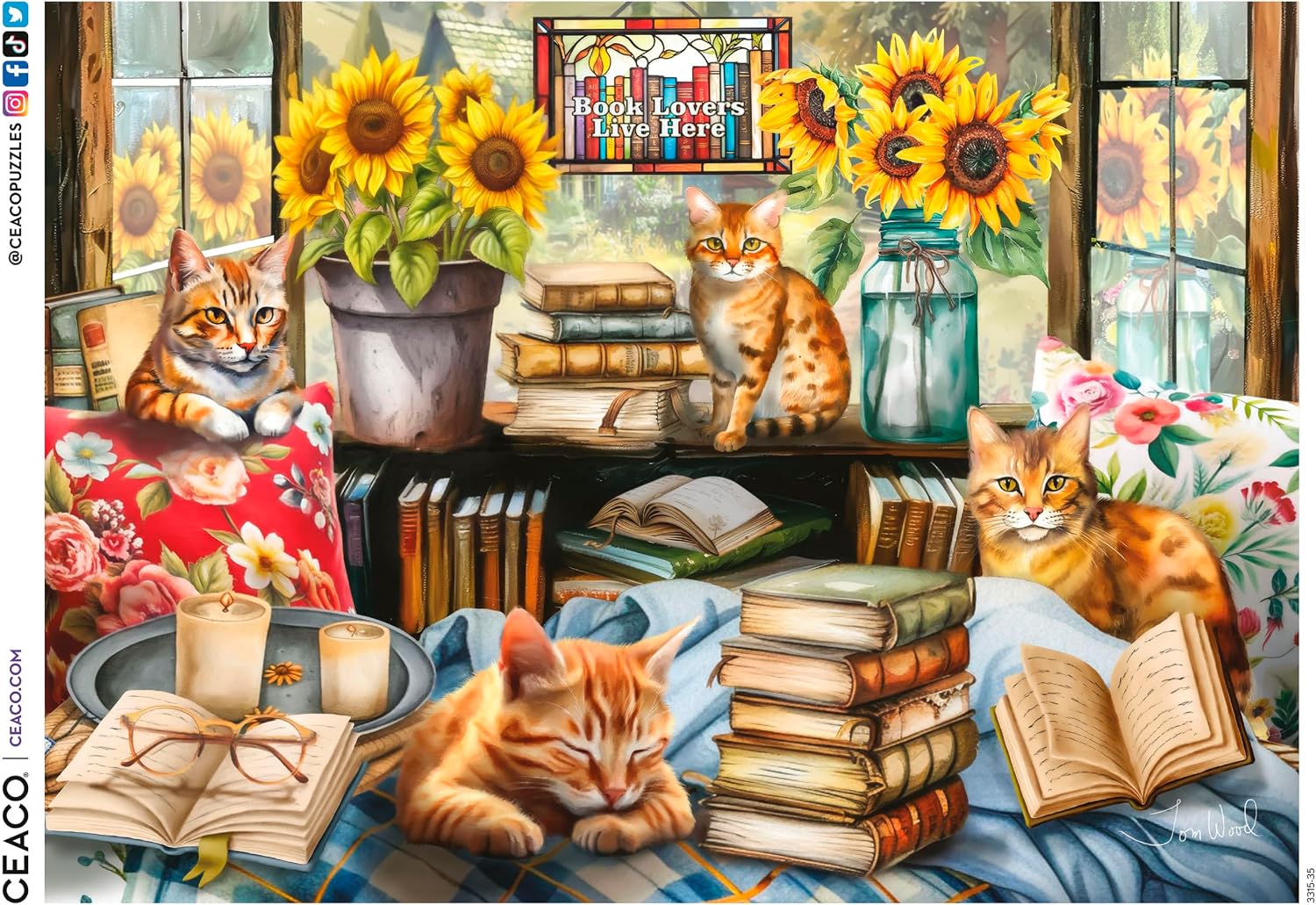 Ceaco - Book Lovers Live Here - Cats - 1000 Piece Jigsaw Puzzle for Adults