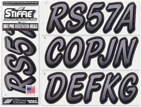 STIFFIE Whipline Gunmetal/Black 3" Boat & PWC Registration Decals • Numbers Letters Stickers