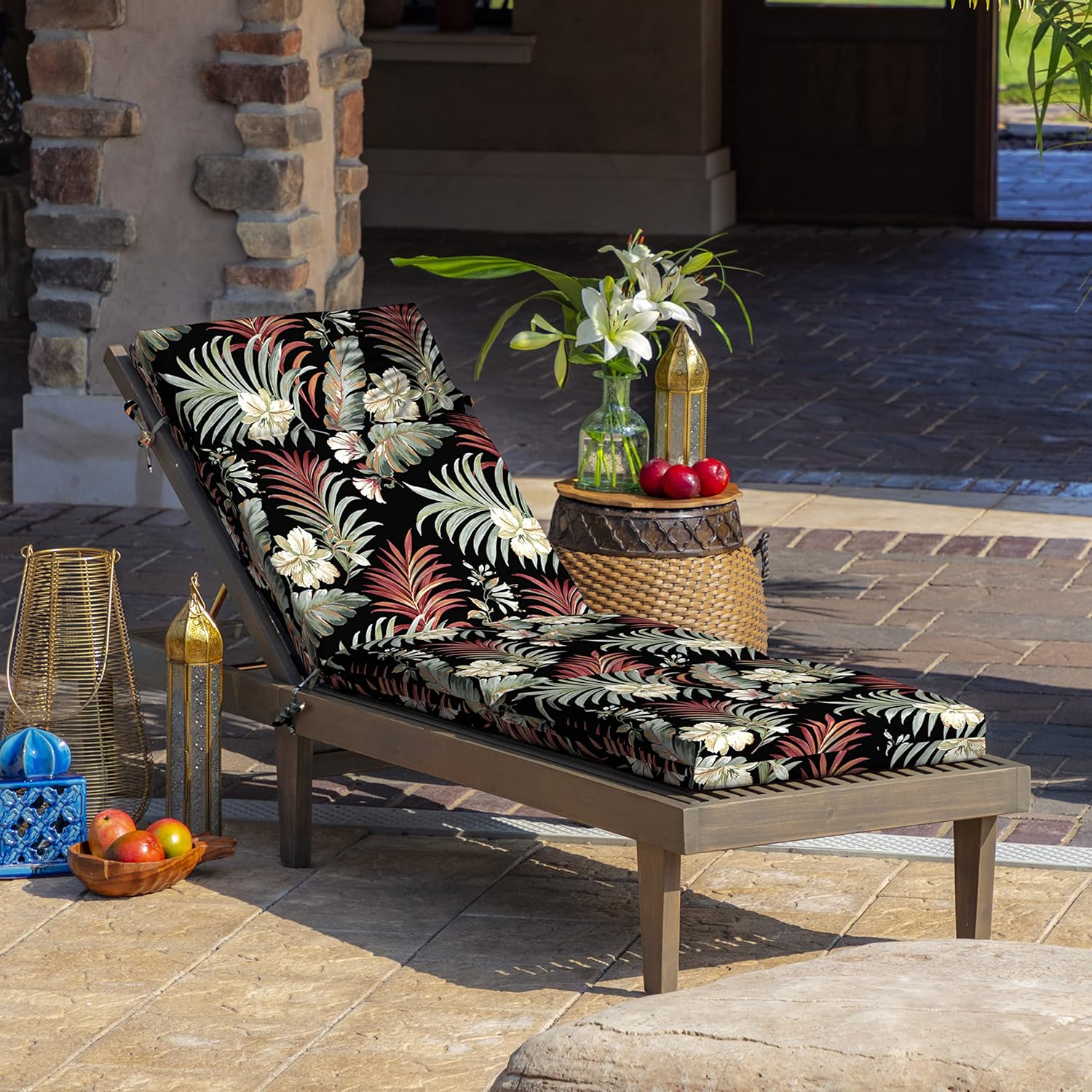 Arden Outdoor Chaise Cushion, 21 in x 72 in, Weather-Proof, Rain-Proof, Fade Resistant Patio Cushion for Chaise Lounger Simone Black Tropical
