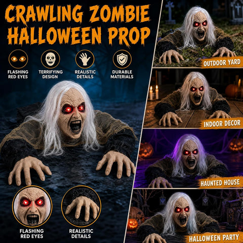 Hourleey Halloween Decorations Outdoor, Sound Activated Climbing Zombie Groundbreaker with Lighted Eyes and Scary Sound, Animated Halloween Decor for Yard Lawn Graveyard Haunted House Prop