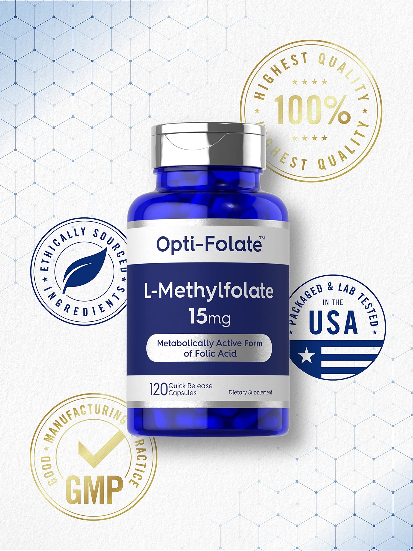 Carlyle L Methylfolate 15mg | 120 Capsules | Value Size | Max Potency | Optimized and Activated | Non-GMO, Gluten Free | Methyl Folate, 5-MTHF | by Opti-Folate