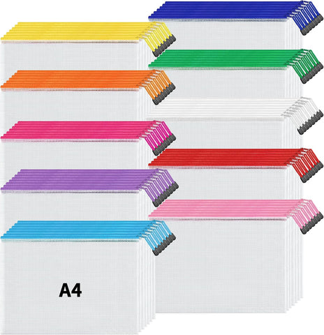 JARLINK A4 Mesh Zipper Pouch Bags, 72 Pcs Waterproof Zipper Pouch Bags