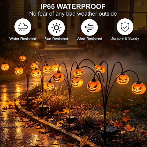 2 Pack Solar Halloween Lights Outdoor Decorations, Fall Pumpkin Lanterns
