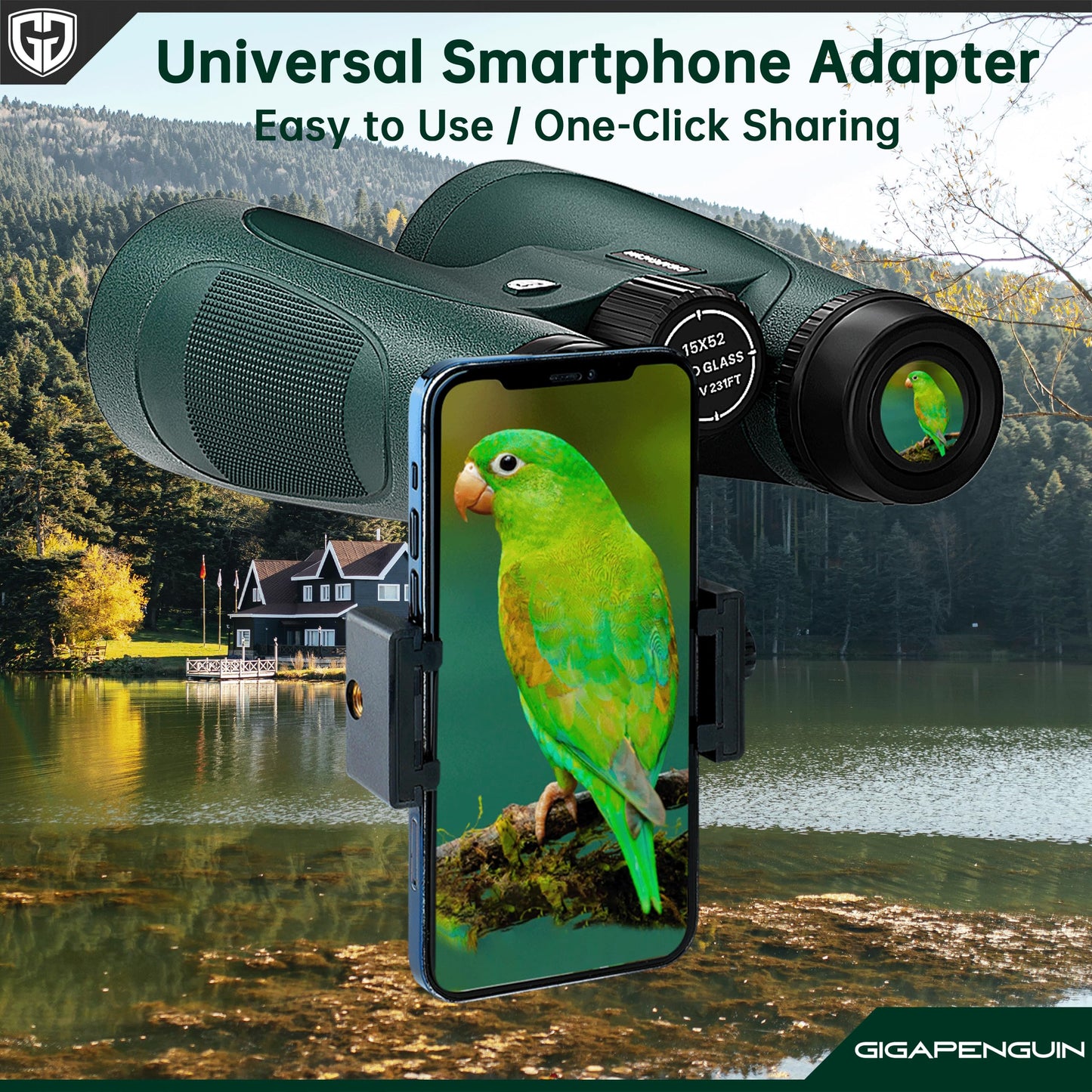 15x52 HD Binoculars for Adults High Powered with Upgraded Phone Adapter - Large View Binoculars with Clear Low Light Vision - Lightweight Waterproof Binoculars for Bird Watching Hunting Stargazing