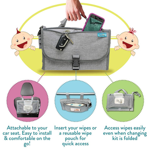 Kopi Baby Portable Diaper Changing Pad with Wipes Pocket, Classic Grey