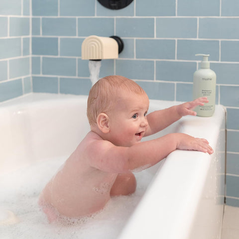 mushie Bath Spout Cover | Soft Silicone Bathtub Faucet Safety Guard for Kids | Universal Fit (Shifting Sand)