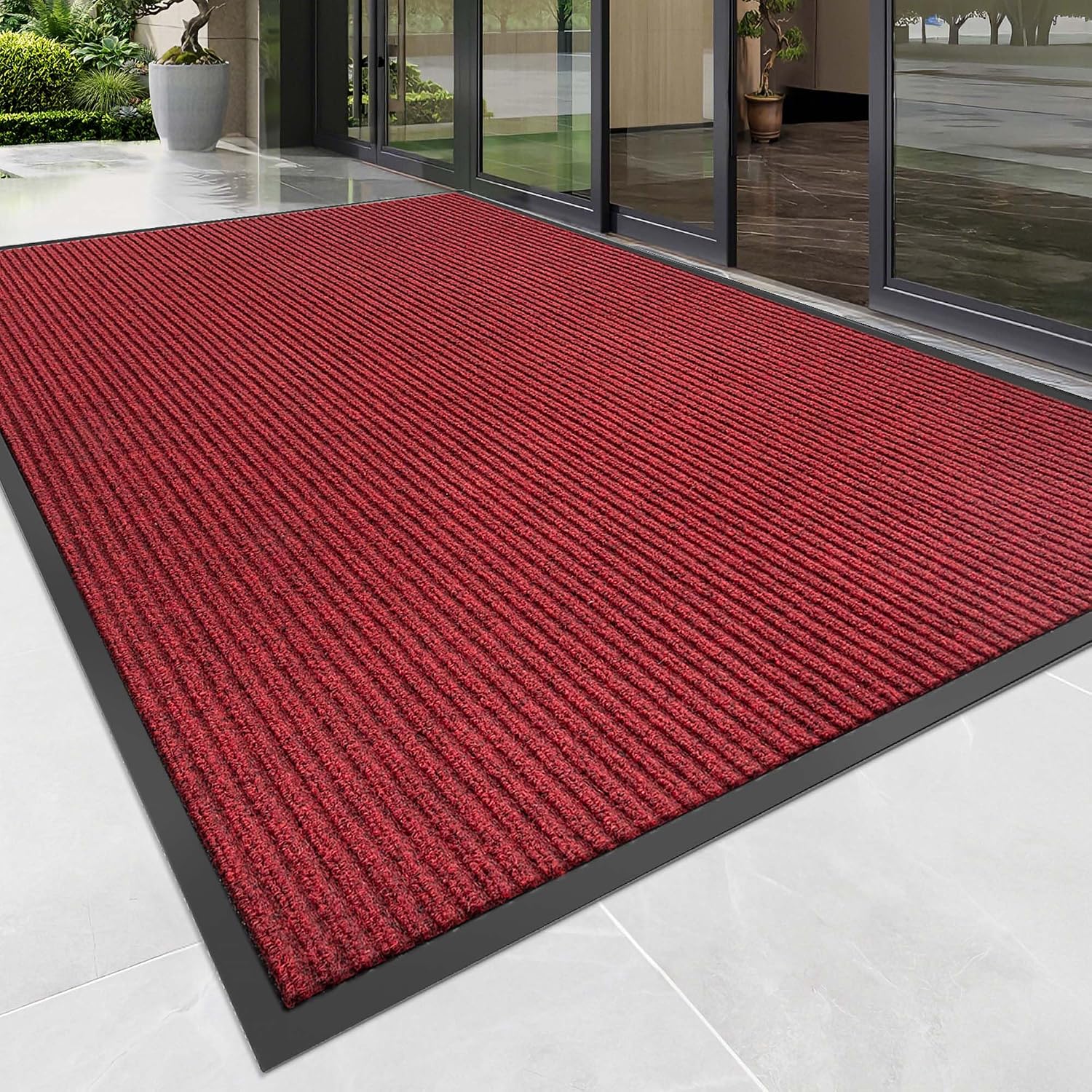 100pointONE Front Door Mat, Heavy Duty Indoor Outdoor Doormat, 72" x 24" Low Profile Outdoor Mats for Home Entrance, Stain and Fade Resistant Welcome Mat Ideal for High Traffic Area, Red