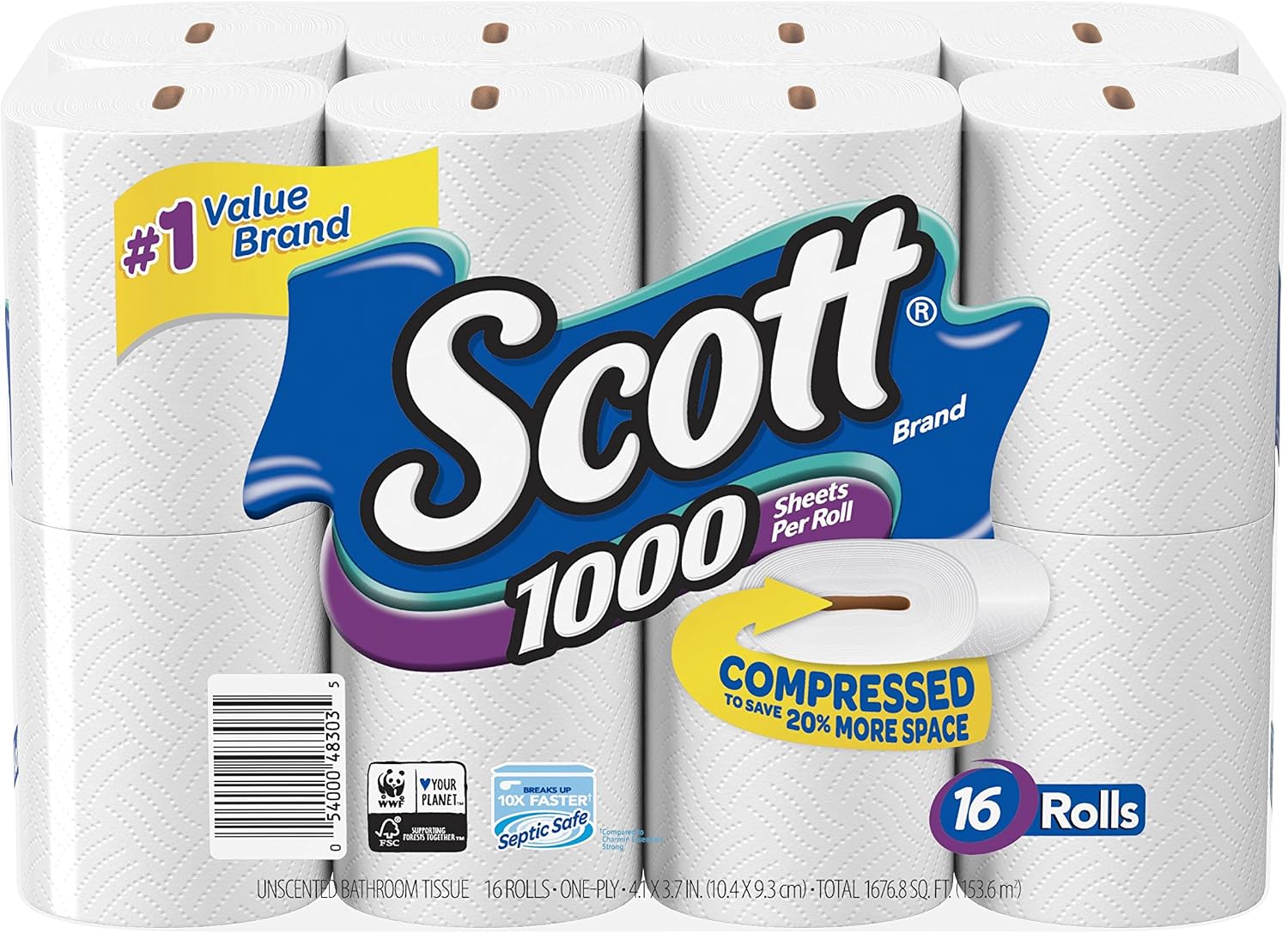 Scott 1000 Sheets Per Roll Toilet Paper, 27 Rolls, Bath Tissue