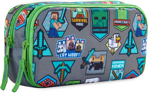 Get Trend Minecraft Pencil Case for Boys, Pencil Pouch with 2 Zipped Compartments, Back-to-School Marker & Pen Case, Organizer for School Supplies, Stationery, Gamer Gifts (Green/Multi Minecraft)