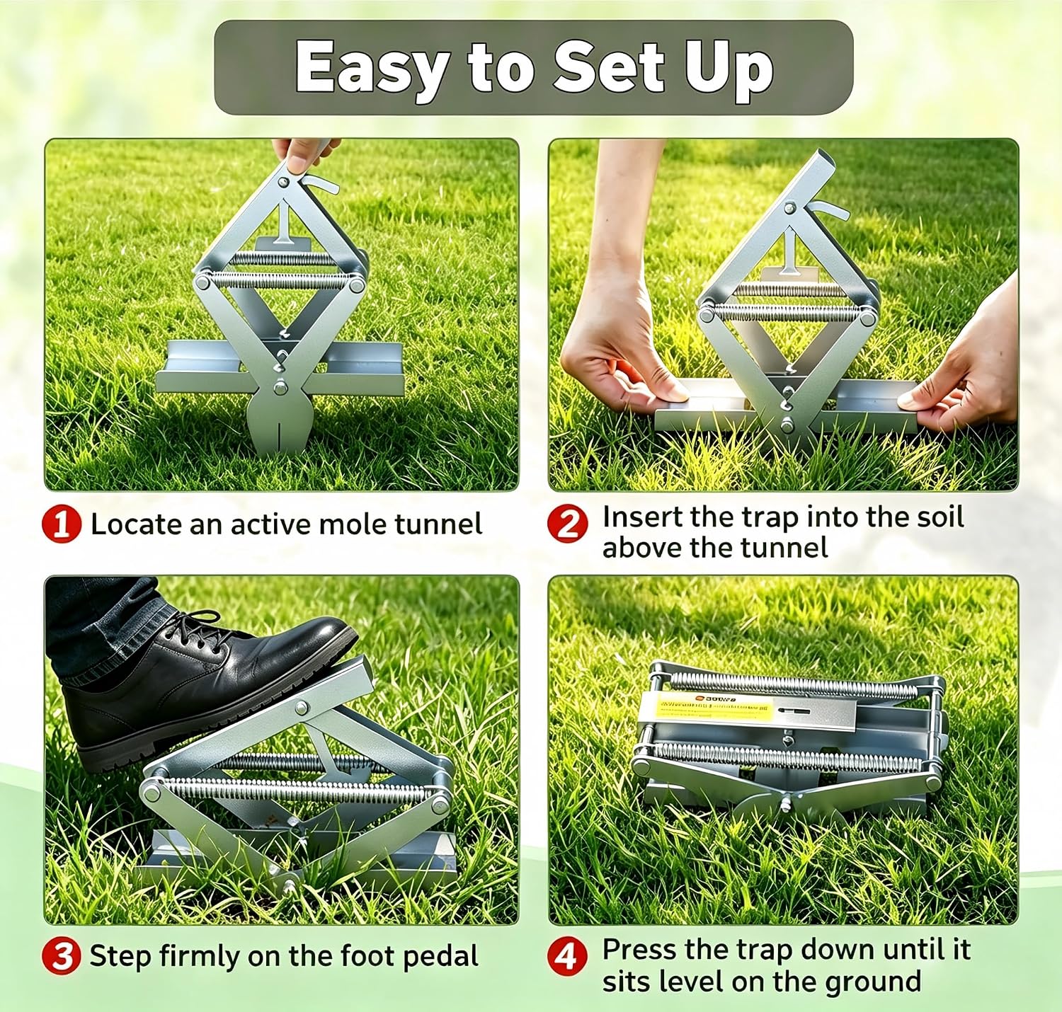 Mole Traps, 2 Pack Scissor Mole Trap with Rust-Proof Steel & High-Resilience Spring, Reusable Outdoor Mole Killer for Lawn, Garden & Farm, One-Step Setup, Quick Capture Gopher & Vole Trap
