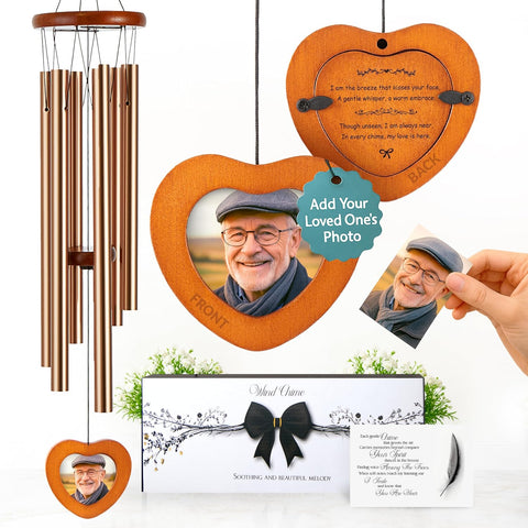 32 inch Golden DIY Photo Insert Memorial Wind Chimes for Loss of Loved One