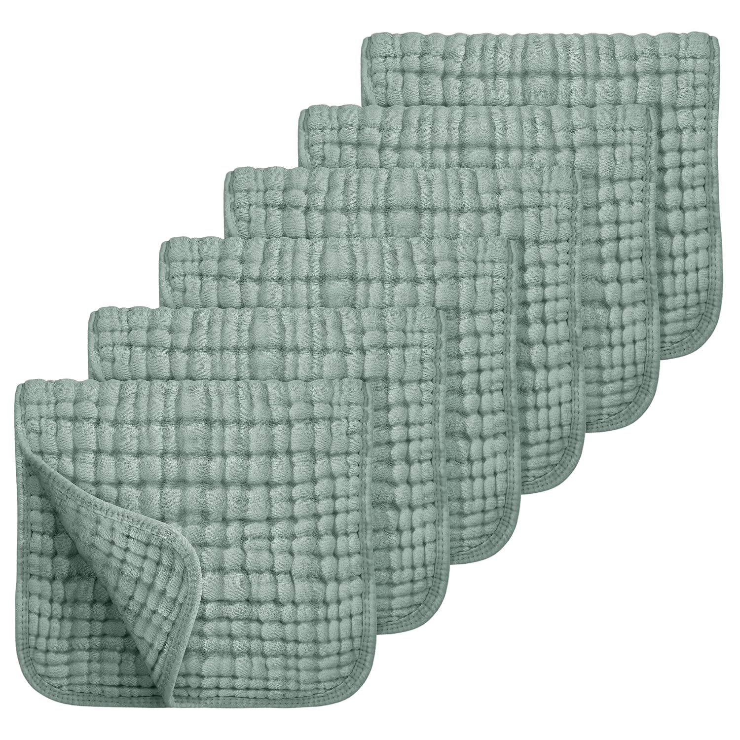 Looxii Muslin Burp Cloths 6 Pack - 20" x 10" - Ultra Soft & Absorbent, 6-Layer 100% Cotton for Spit Up & Drool- Gentle Baby Burping Cloth, Newborn Boys Girls Essentials, Dark Green