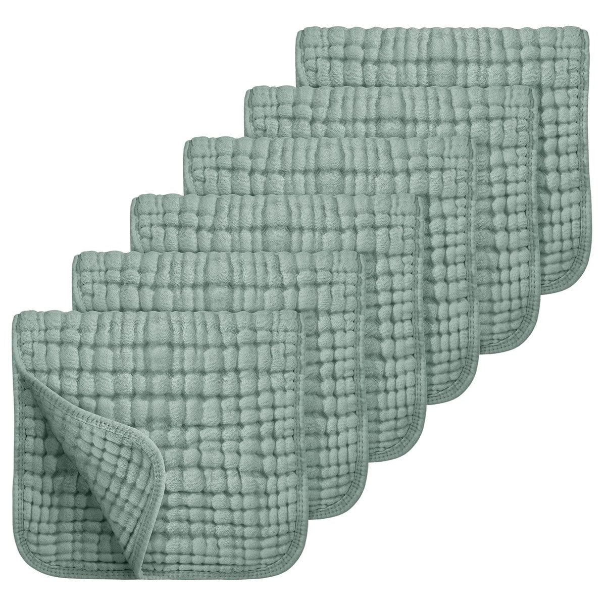 Looxii Muslin Burp Cloths 6 Pack - 20" x 10" - Ultra Soft & Absorbent, 6-Layer 100% Cotton for Spit Up & Drool- Gentle Baby Burping Cloth, Newborn Boys Girls Essentials, Dark Green