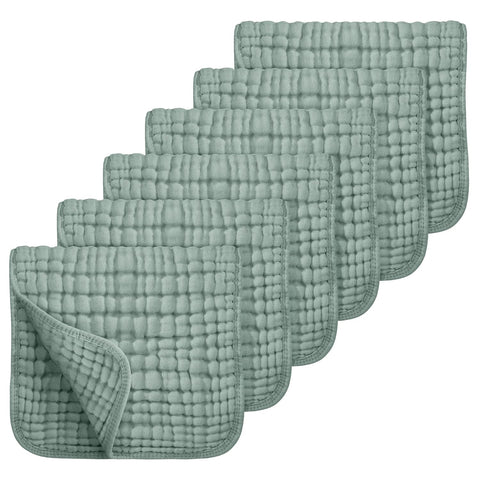 Looxii Muslin Burp Cloths 6 Pack - 20" x 10" - Ultra Soft & Absorbent, 6-Layer 100% Cotton for Spit Up & Drool- Gentle Baby Burping Cloth, Newborn Boys Girls Essentials, Dark Green