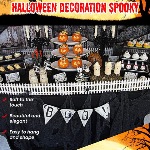 (48 x 240 in.) Halloween Creepy Cloth, Spooky Giant Cheese Cloth Tapestry for Halloween Party Supplies Decorations Outdoor Yard Home Wall Decor, Black