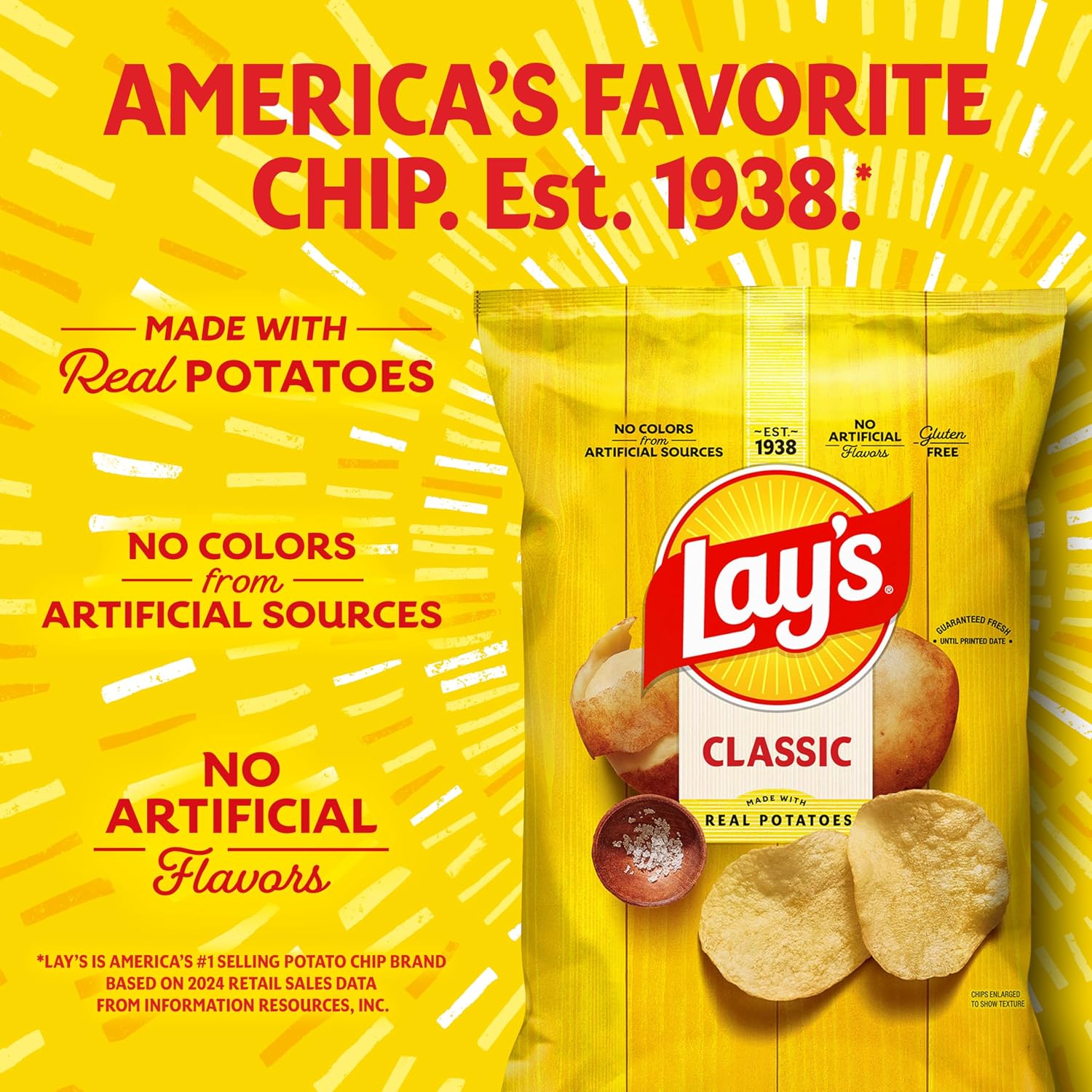 Lay's Potato Chips, Classic, 1 Ounce (Pack of 104)