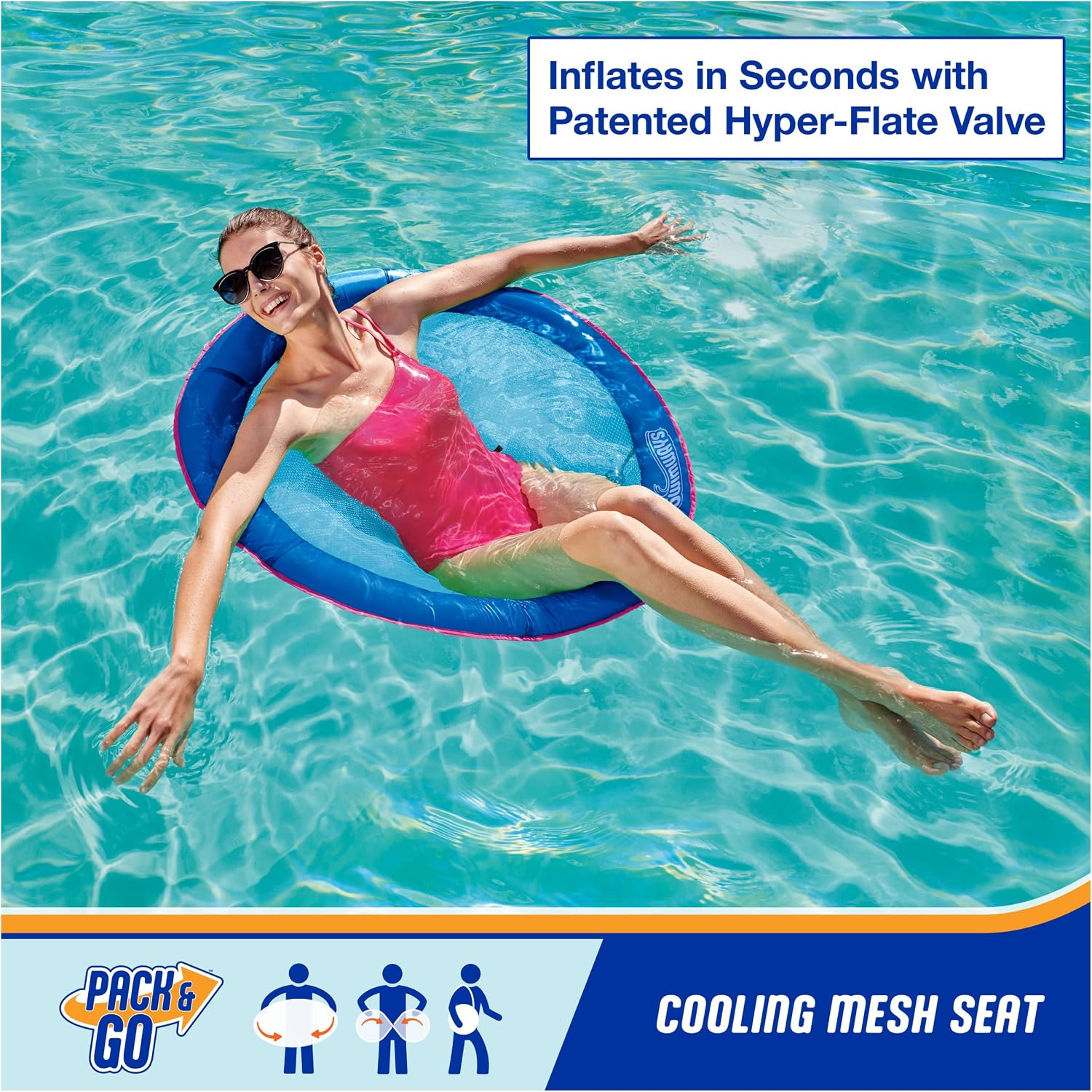 SwimWays Spring Float Premium Papasan Pool Lounger with Breathable Mesh Seat, Inflatable Pool Floats for Adults with Fast Inflation, for Ages 15 & Up