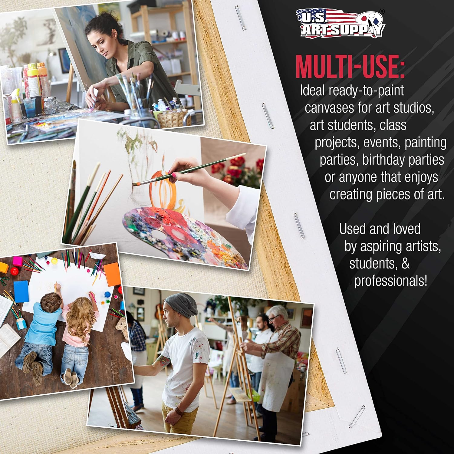 U.S. Art Supply 24"x36" Stretched Canvas for Painting, Gallery Depth 3-Pack