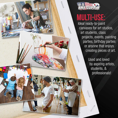 U.S. Art Supply 24"x36" Stretched Canvas for Painting, Gallery Depth 3-Pack