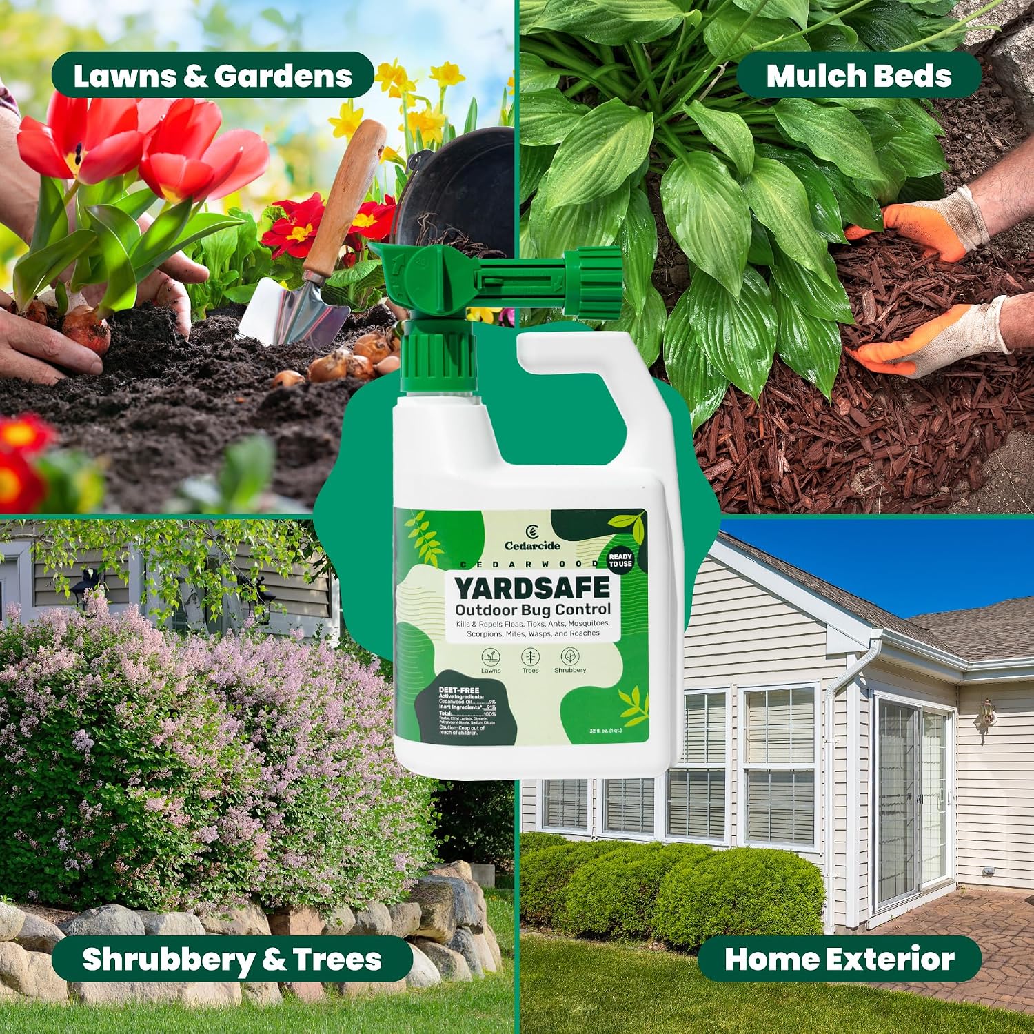 Cedarcide YardSafe | Kills & Repels Mosquitoes, Ticks, Fleas, Mites & More with Natural Essential Oils | Family & Pet-Safe | Eco-Friendly | 1 Quart (32 Oz.)