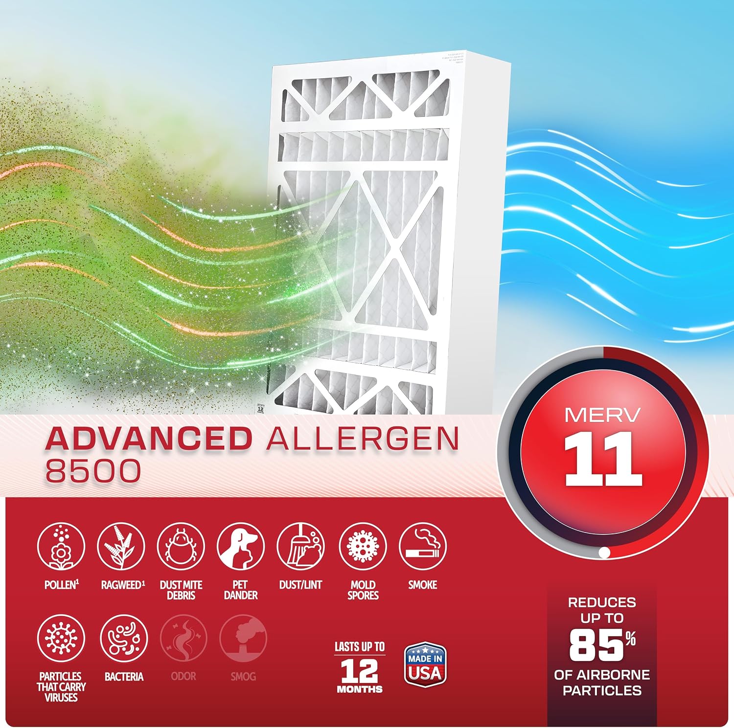 BestAir 16x25x3 Air Filter MERV 11 Advanced Allergen (3-Pack)