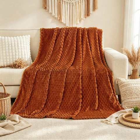 Bnuitland Burnt Orange Flannel Throw Blanket (50X40 inches), 300 GSM Fleece Cozy Warm Soft Lightweight Bed Sofa Blanket for Babys and Pets, Suitable for All Seasons