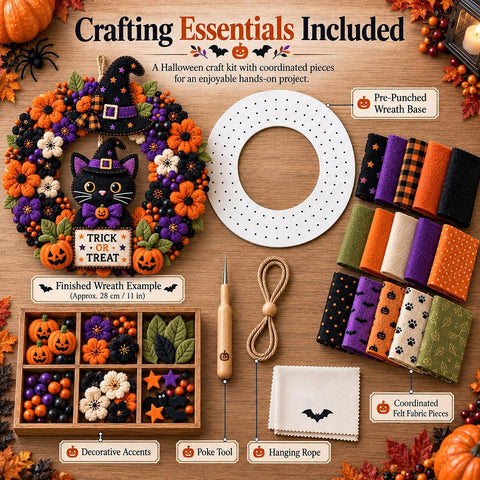 Christmas Wreath 3D Fabric Poke Art Kits for Adults (Black Cat)