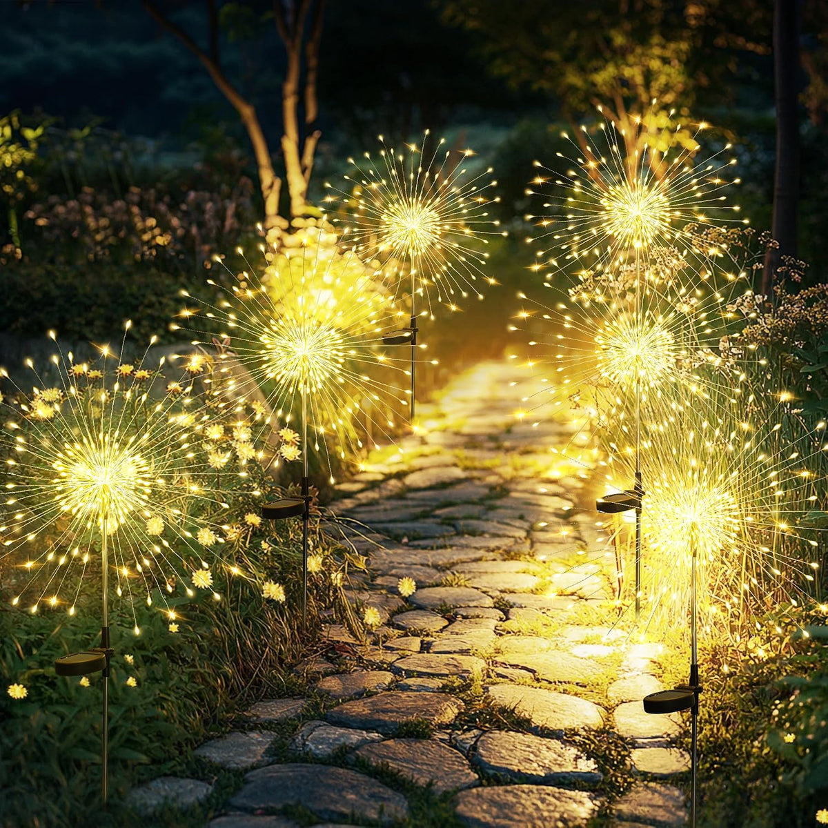 GIGALUMI 6 Pack Solar Firework Lights Outdoor, Garden Decor, Warm White