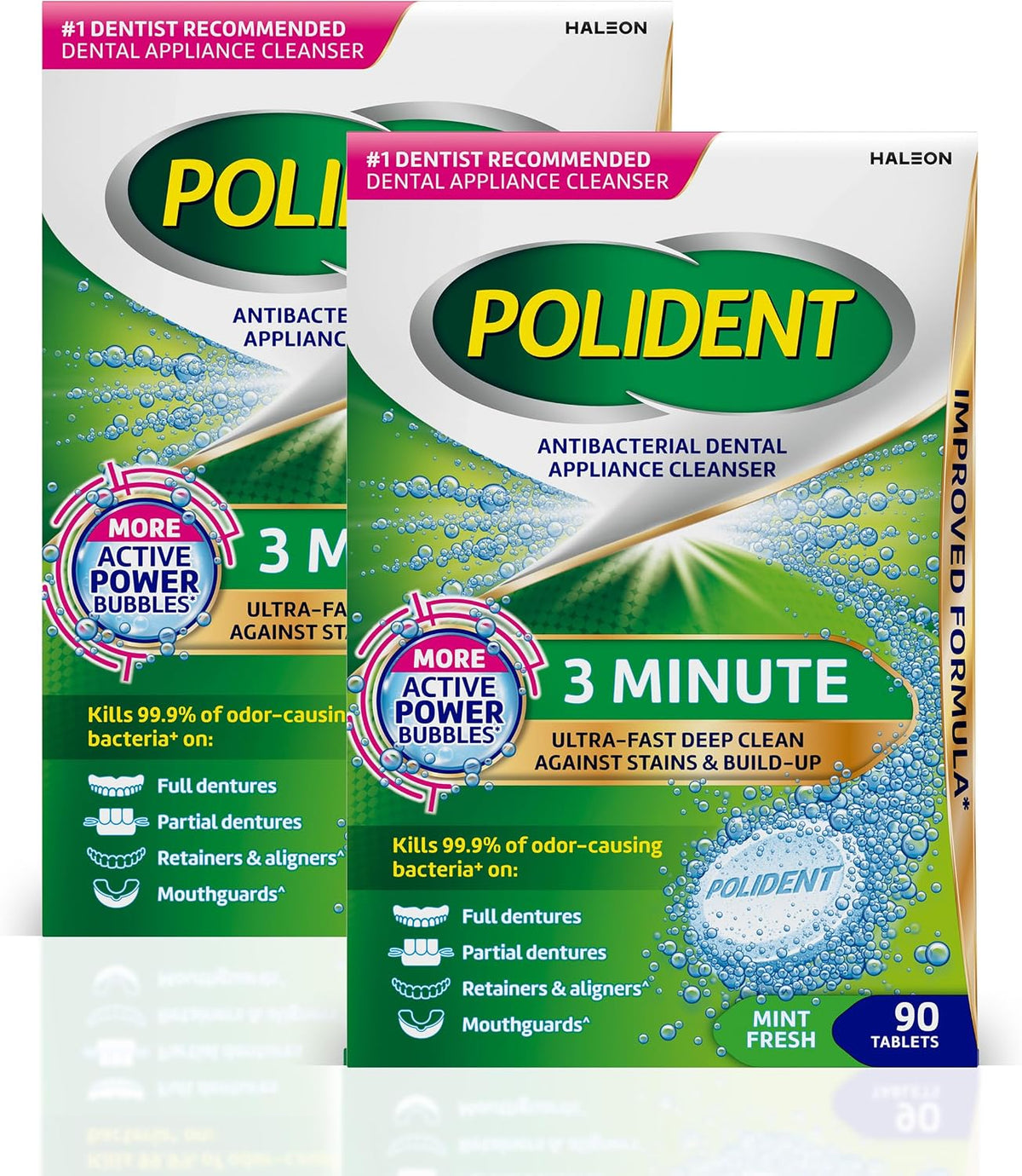 Polident 3 Minute Antibacterial Retainer Cleaner Tablets, 90 Count (2 Pack)