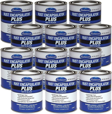 Eastwood Matte Black Rust Encapsulator Plus | Long Lasting Durable Finish 1 Coat Maximum Rust Protection | Heat Resistance up to 350 degrees Fahrenheit | Matte Black Quart | 12 Pack