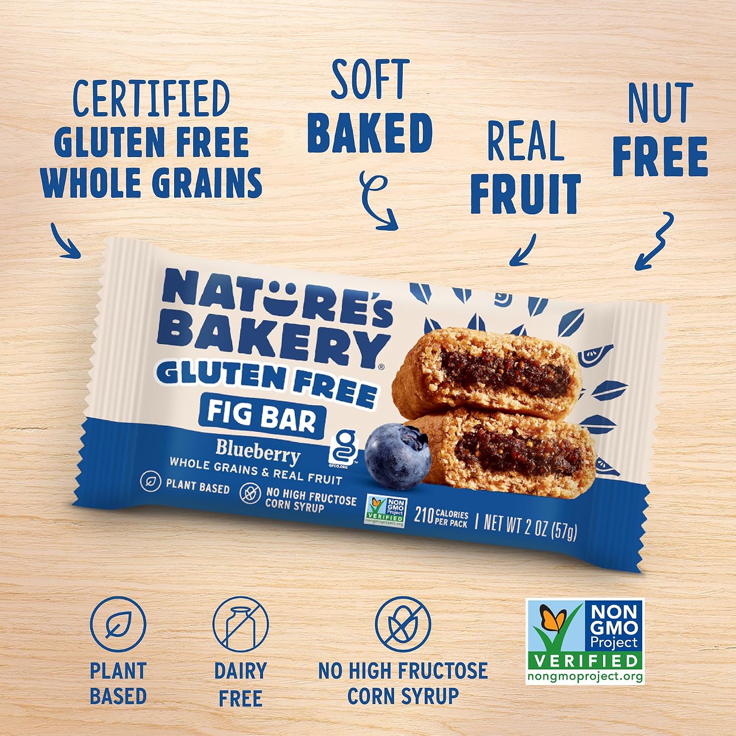 Nature’s Bakery Gluten Free Fig Bars, Blueberry, Real Fruit, Vegan, Non-GMO, Snack bar, 6 boxes with 6 twin packs (36 twin packs)