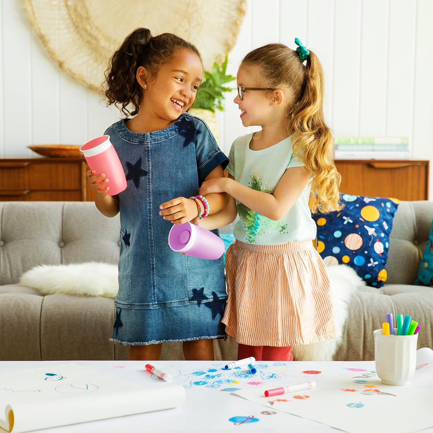 Munchkin Miracle 360 Spill-Proof Sippy Cups, 10 Oz, Pink/Purple, 2 Pack
