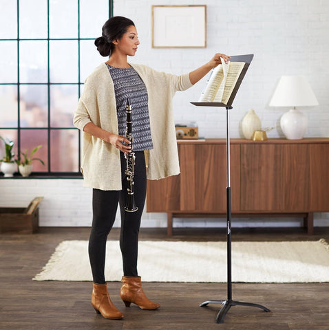 Amazon Basics Portable Height Adjustable Sheet Music Stand, Sturdy Metal, Black