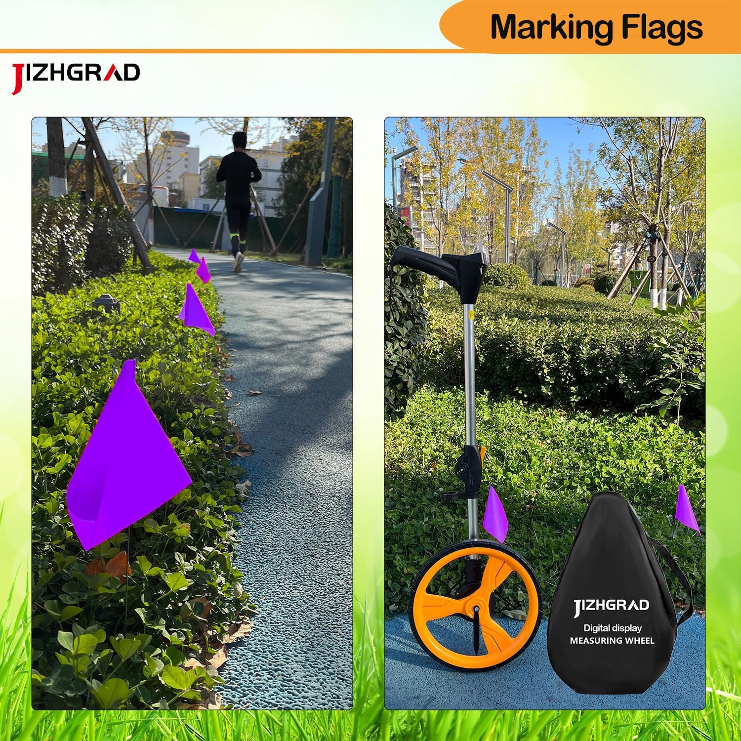 20Pack Purple Marking Flags, JIZHGRAD 13x4x5 Inch Marker Flags Use for Yard & Lawn, Boundary & Dog Training, Survey & Landscape, Sprinkler & Surveyor, Garden & Construction, High Visibility, Sturdy, Versatile, UV & Weather Resistant