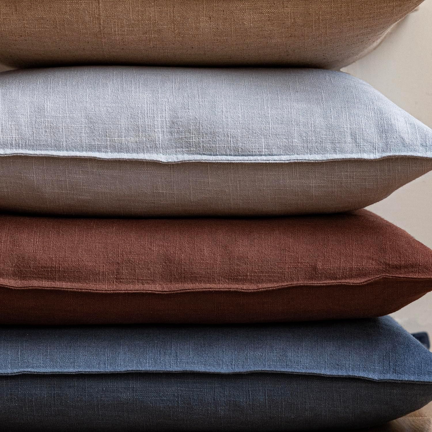 Foindtower Linen Solid Decorative Throw Pillow Covers 20x20 Inch Dark Blue