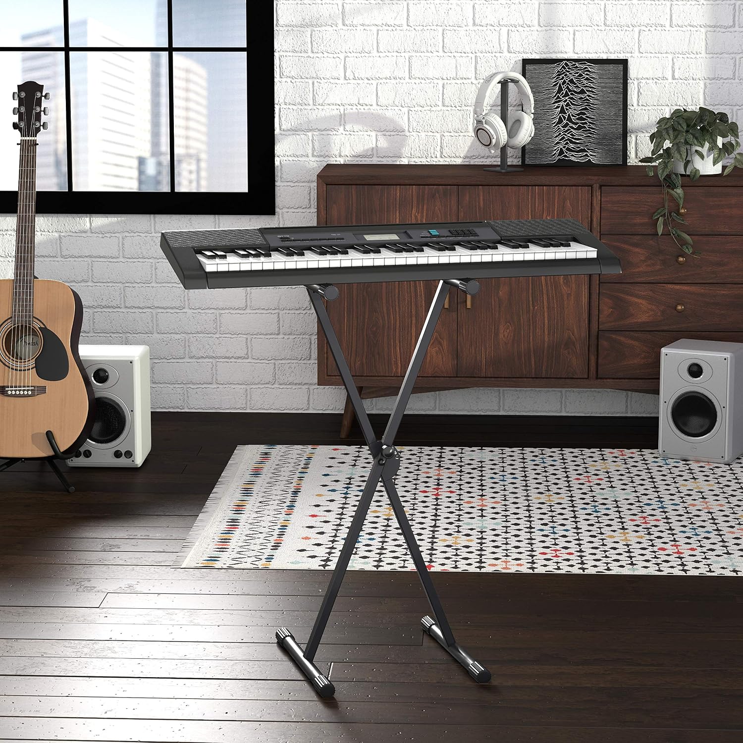 Amazon Basics Keyboard and Piano Stand, Adjustable Height, Portable Single-X-Shape, Stable Steel Construction, Black