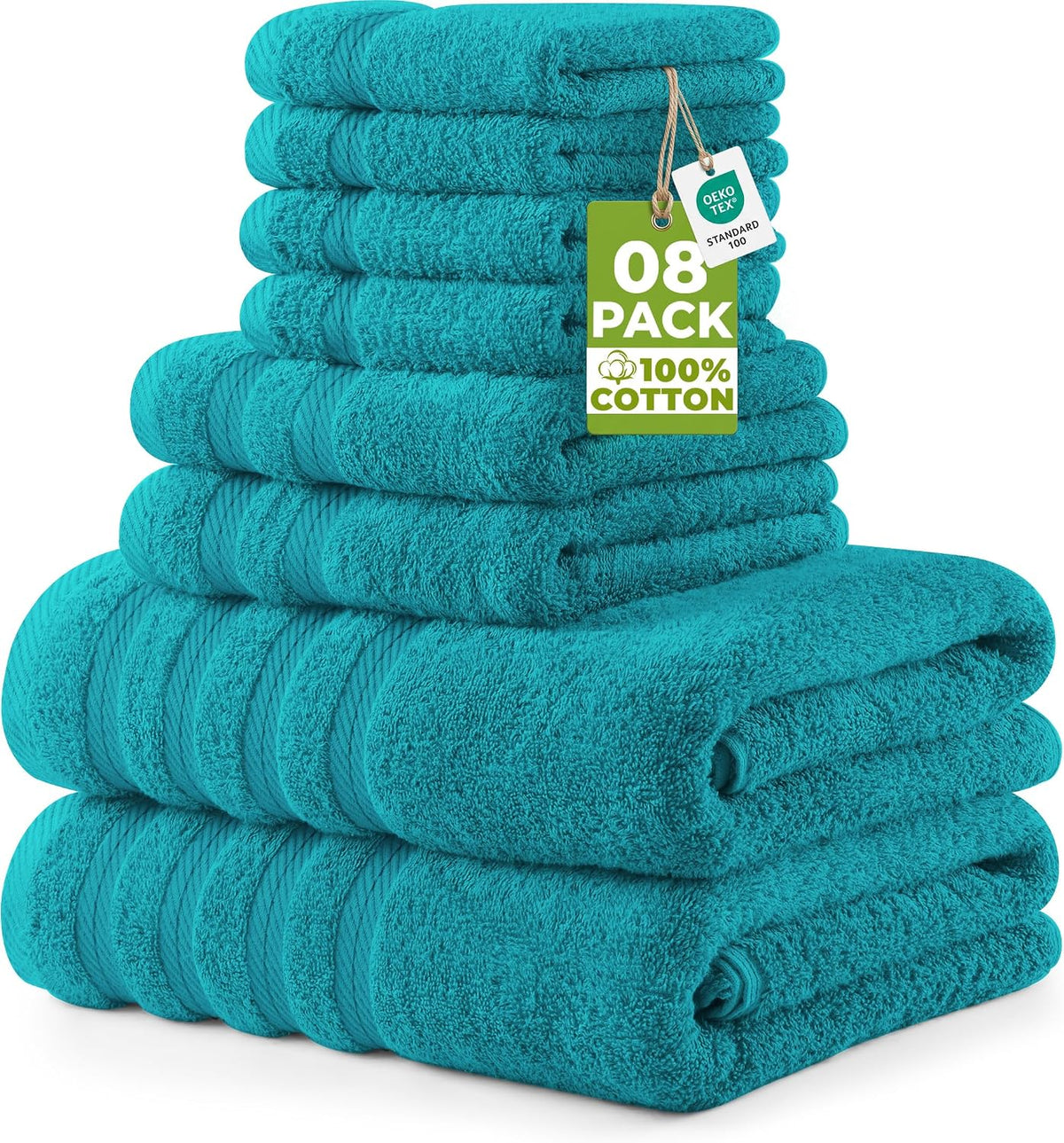 Utopia Towels 8 Pack Towel Set, 2 Bath, 2 Hand, 4 Wash Cloth, Teal