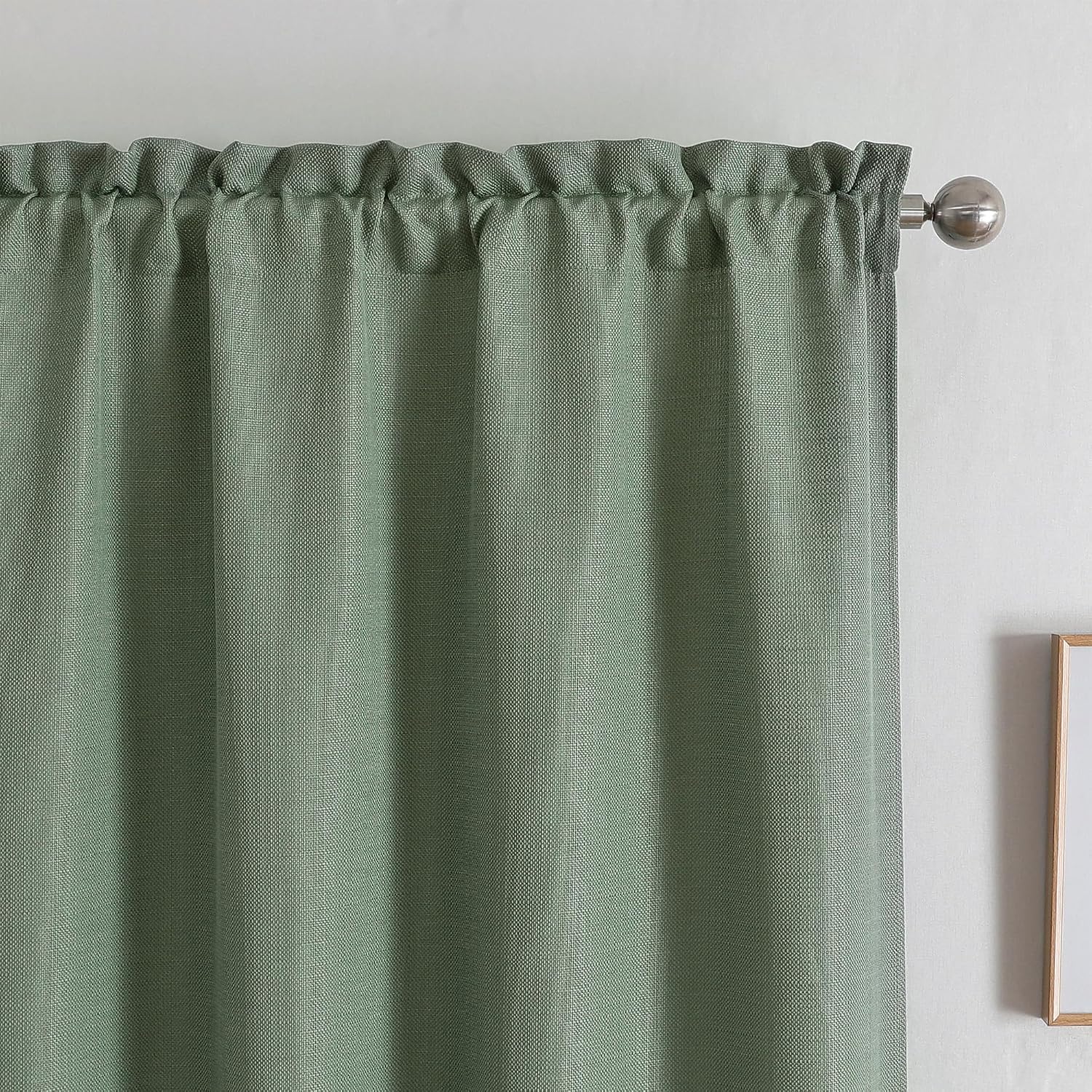 Chyhomenyc Sage Green Valance for Windows, Faux Linen Slub Textured Semi Sheer Small Window Valance Curtain for Kitchen Bathroom Cafe Laundry Basement, 30Wx14L inch, 2 Piece