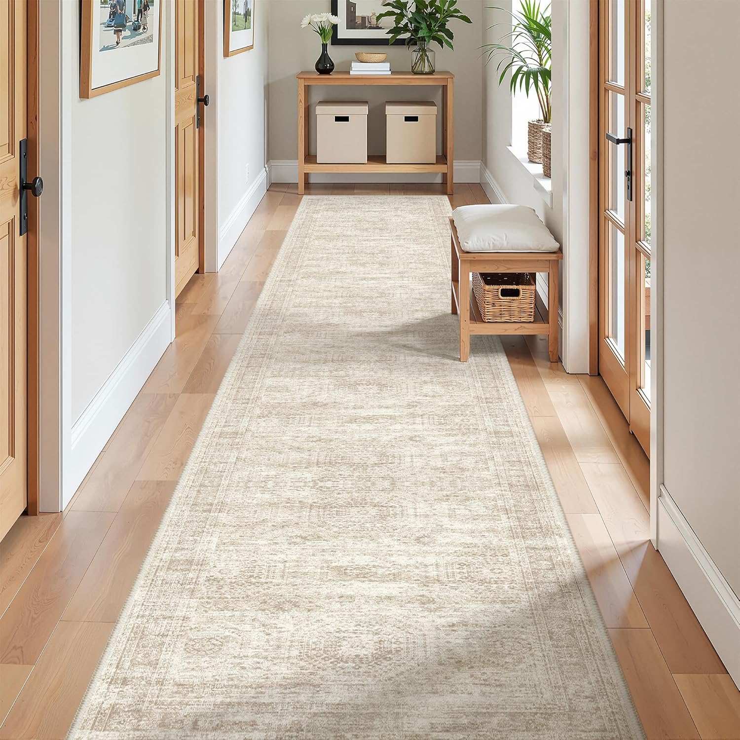 2x12 Runner Rug Non Slip,Washable Hallway Runner Rug,Beige