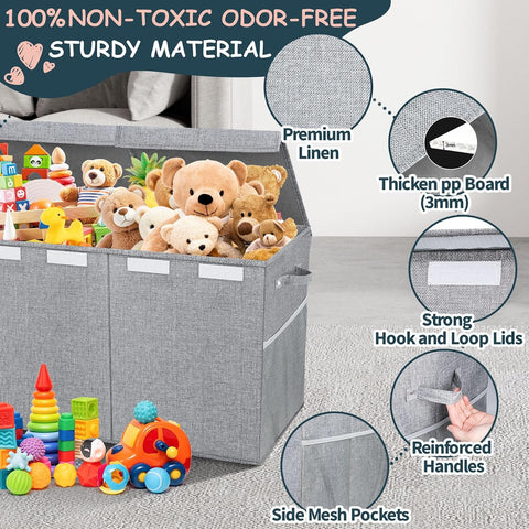 Extra Large Toy Box with Lids, Collapsible Storage Bin, 38"x16"x14",Gray