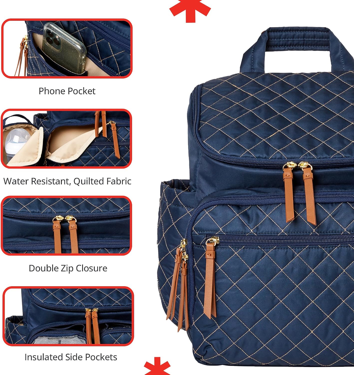 Skip Hop Diaper Bag Backpack: Forma, Multi-Function Baby Travel Bag with Changing Pad & Stroller Attachment, Navy