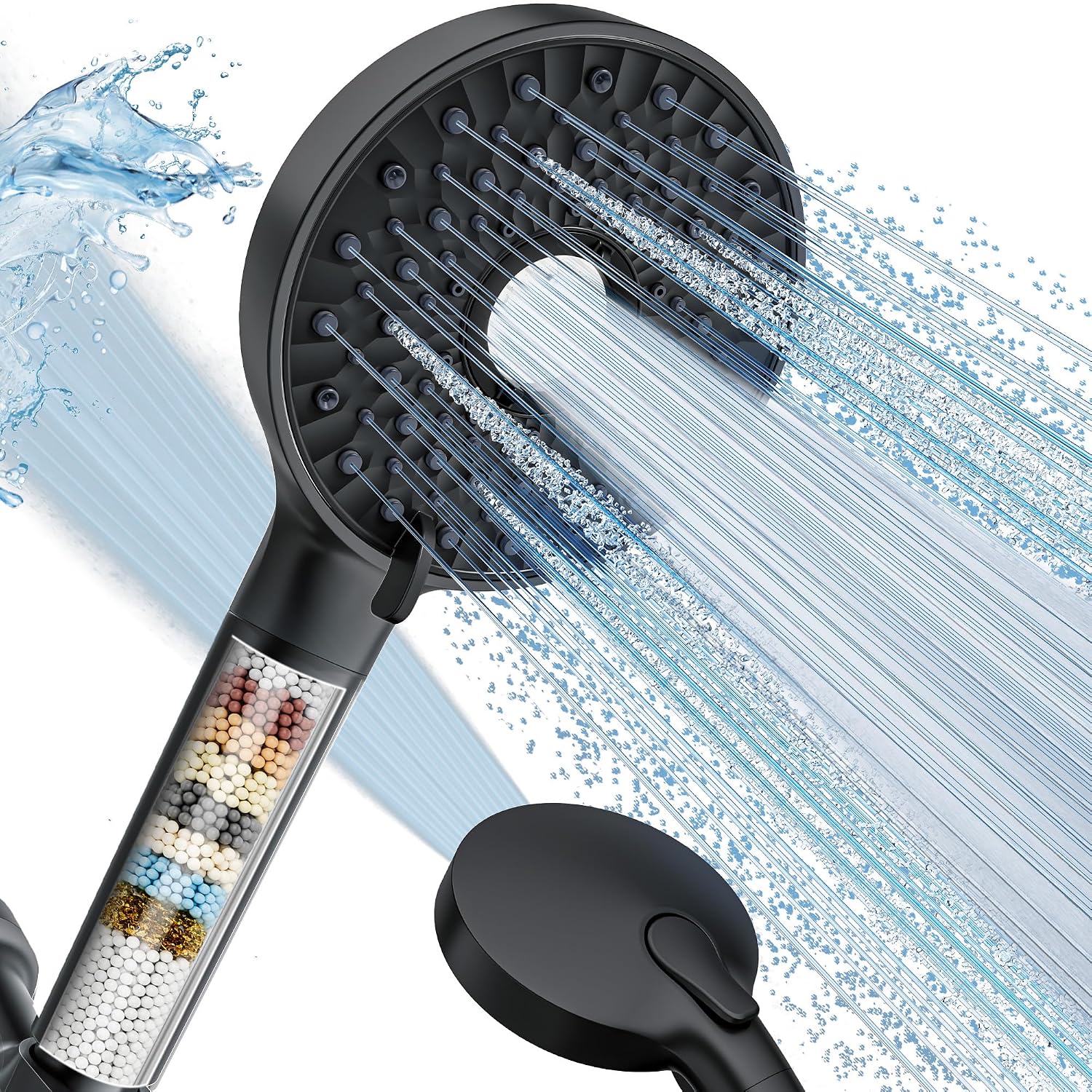 Magichome Shower Head with Handheld, High Pressure 10-Spray Detachable Chrome Showerhead with Stainless Steel Hose, Black